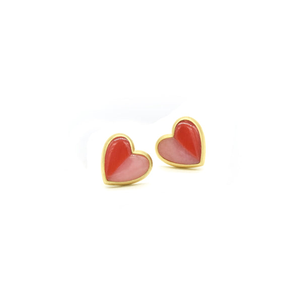 Half Of My Heart Coral and Pink Opal Stud Earrings