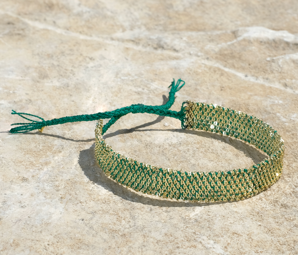 Green and Gold Fringe Bracelet