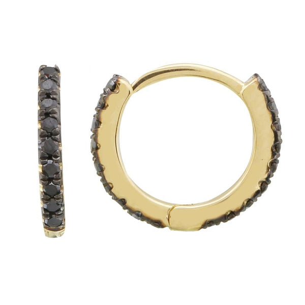 14k yellow gold black diamond mini huggies containing 0.12ct...