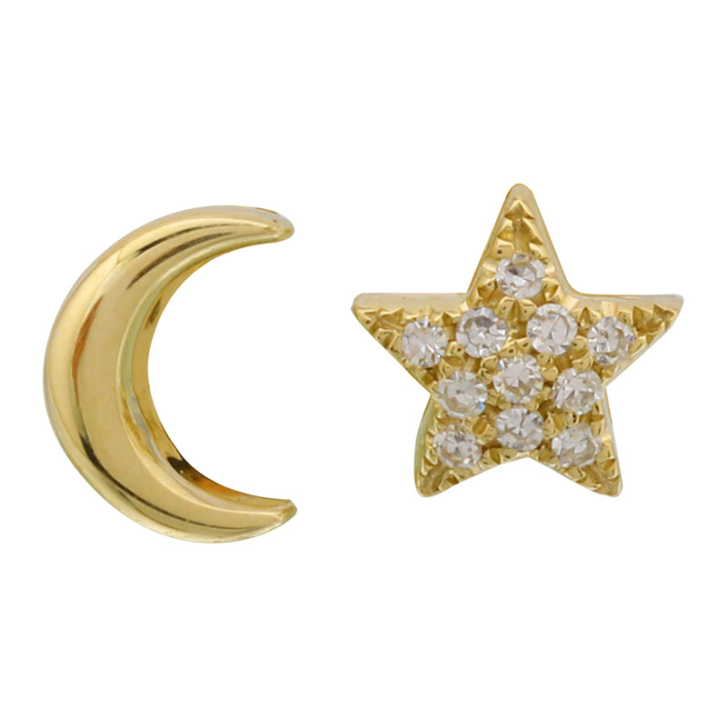14k yellow gold star and moon earrings containing 0.03cttw w...