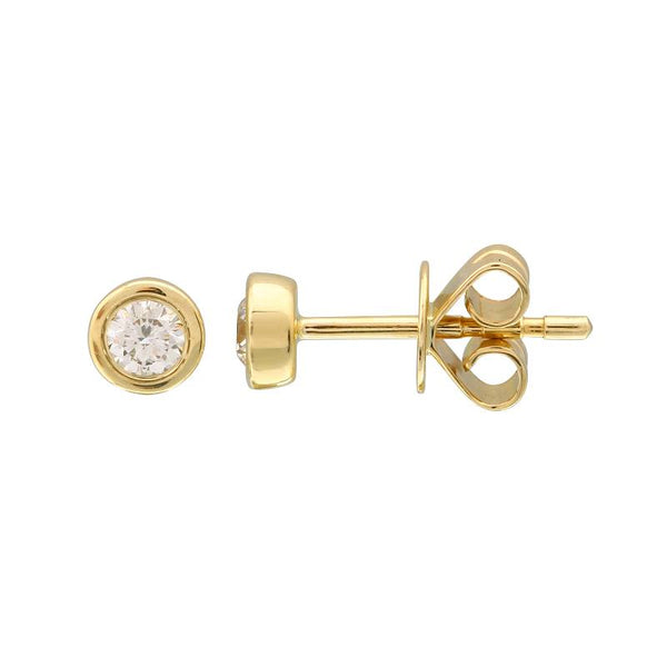14k yellow gold bezel set diamond stud earrings .20tcw white...