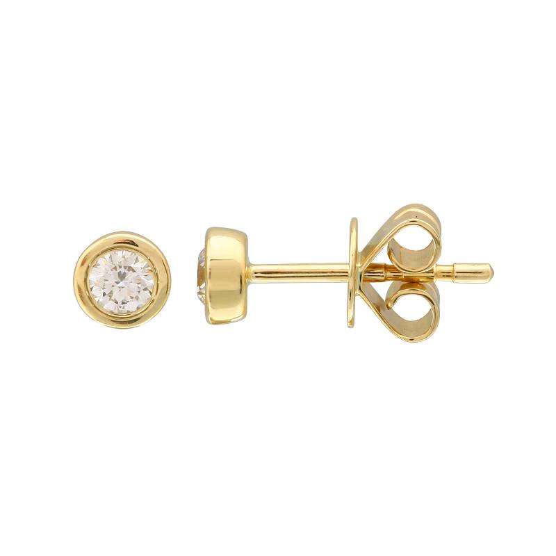 14k yellow gold bezel set diamond stud earrings .20tcw white...