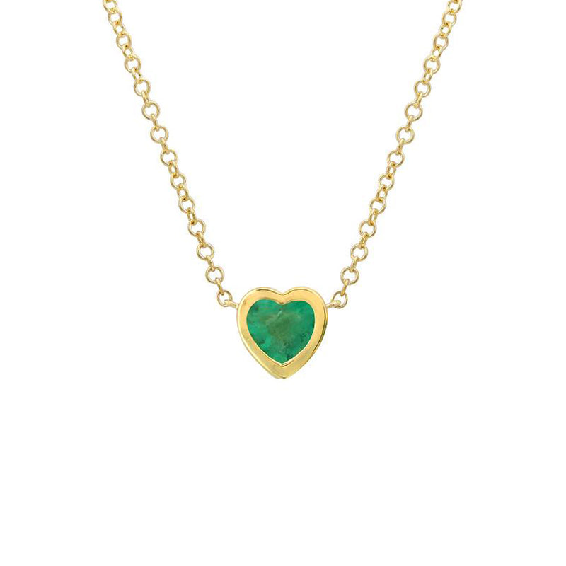 Bezel Emerald Heart Necklace