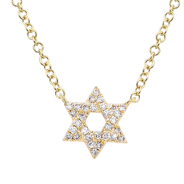 14k yellow gold diamond Star of David necklace with 18" cabl...