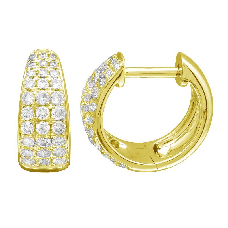 14k yellow gold pave diamond tapered huggie earrings.  Huggi...
