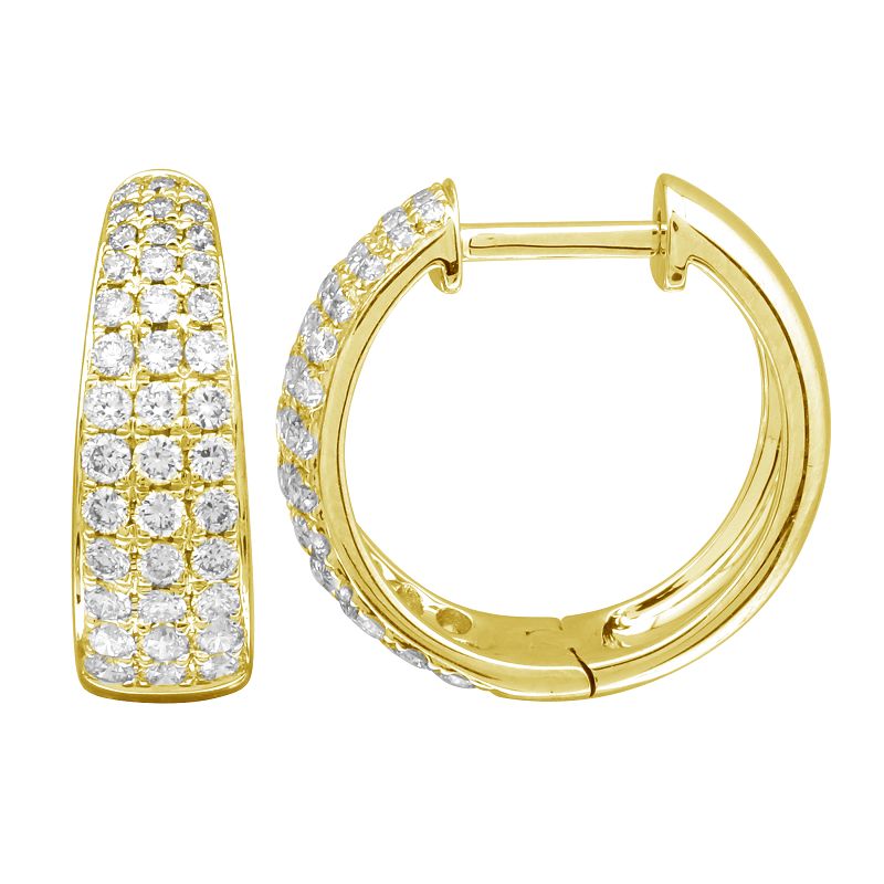 14k yellow gold pave diamond tapered huggie earrings.  Huggi...
