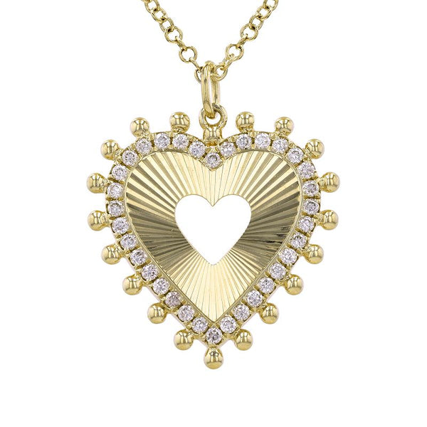 14k yellow gold diamond fluted open heart necklace with 18" ...