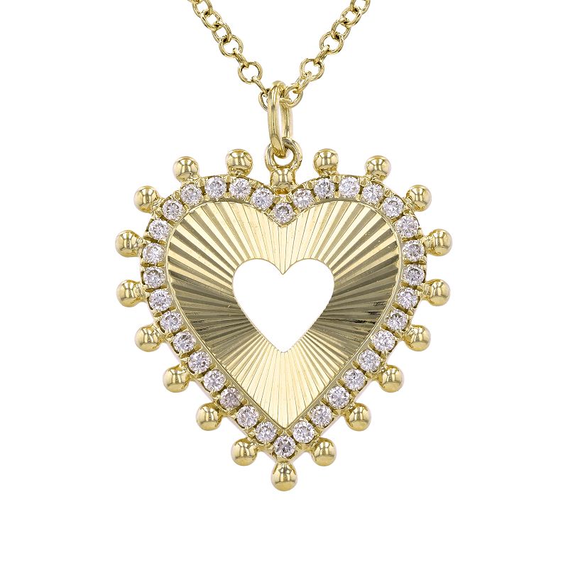 14k yellow gold diamond fluted open heart necklace with 18" ...