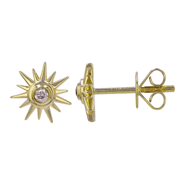 14k yellow gold sun stud earrings containing 0.05cttw white ...