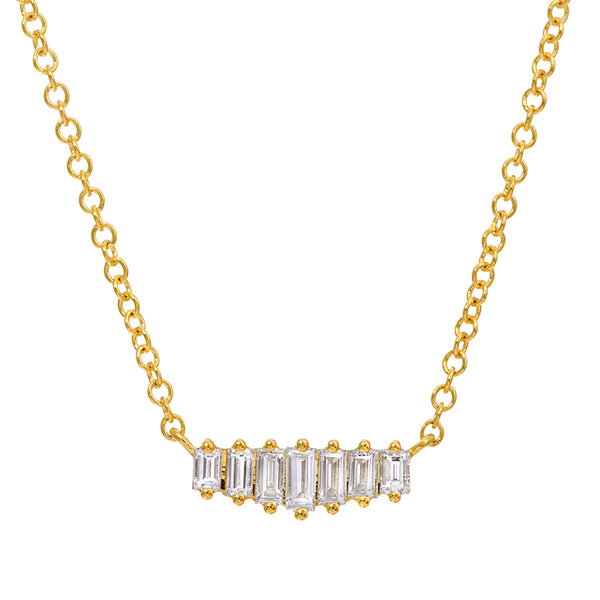 14k yellow gold 7 prong set baguette diamonds necklace with ...