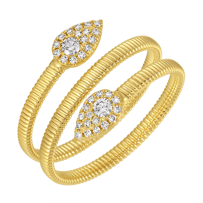 14K yellow gold flex wrap ring with pave ends containing .08...