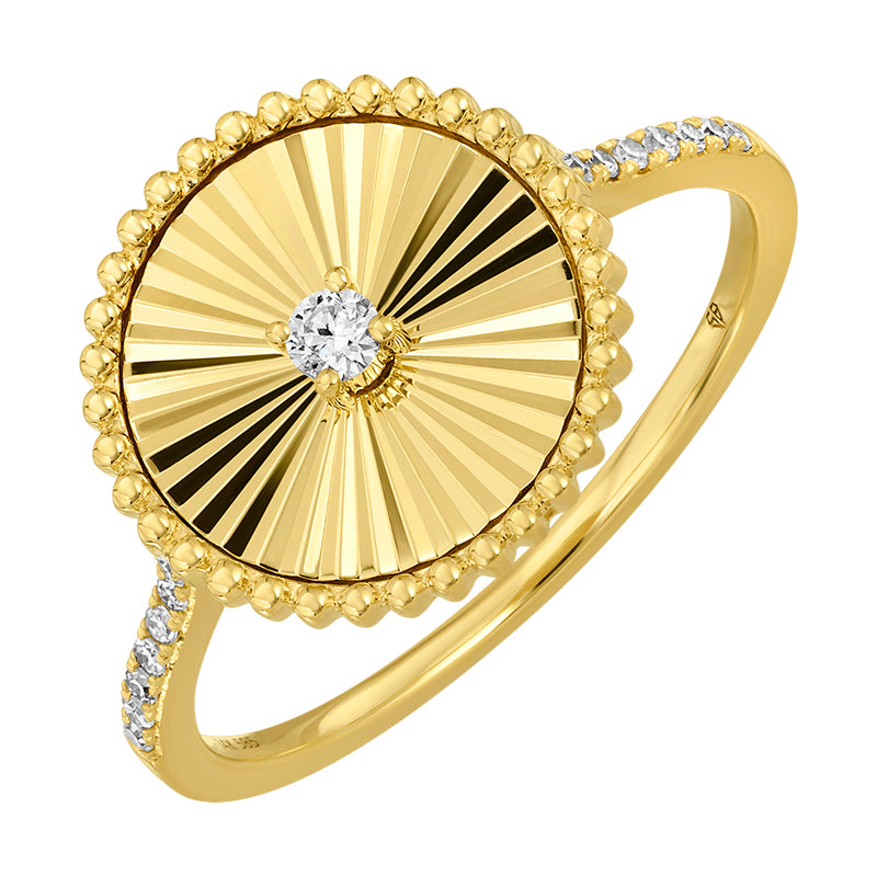 14K yellow gold fluted disc diamond ring containing 0.04tcw ...