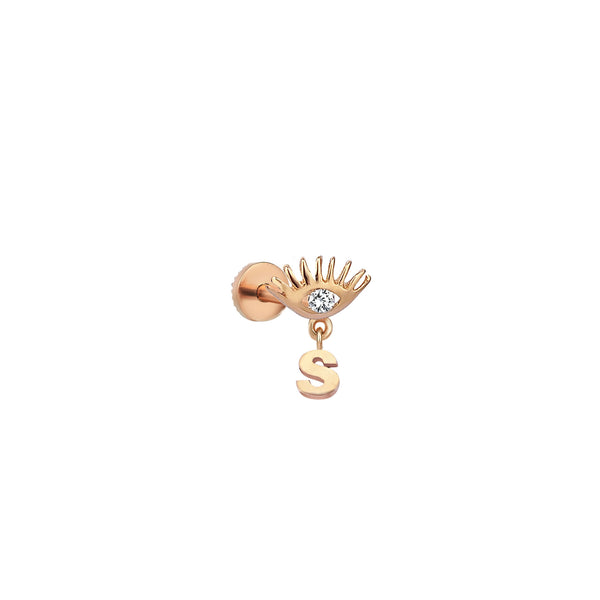 Eveil Eye With White Diamond Mini 'S' Letter Piercing Earring