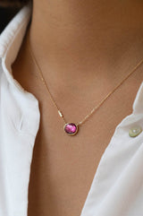 Bezel Set Pink Tourmaline Necklace