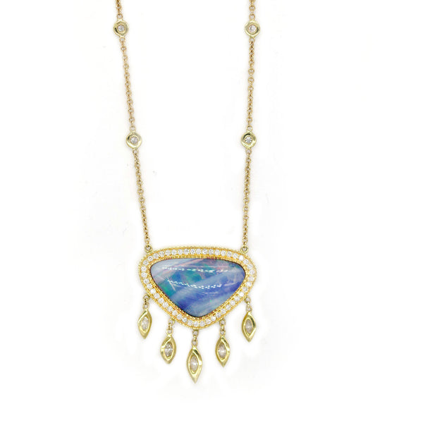 Blue Trillion Opal Necklace