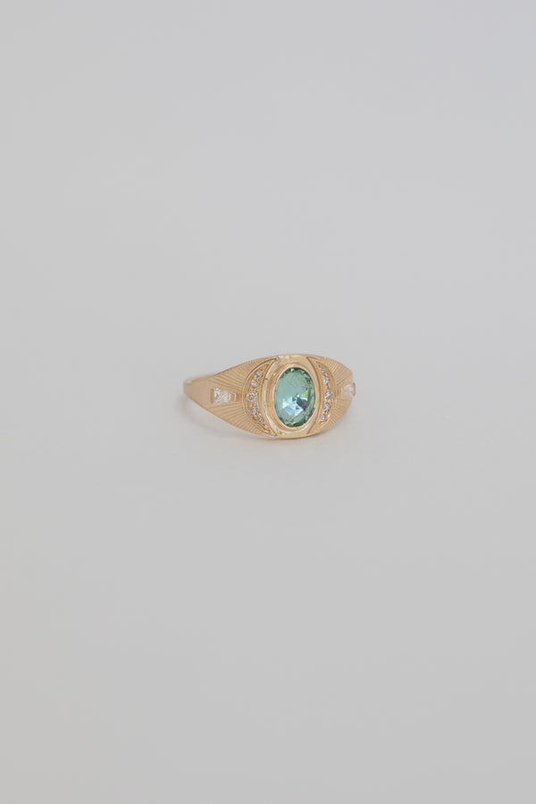 Rose Cut Tourmaline and Diamond Moon Ring