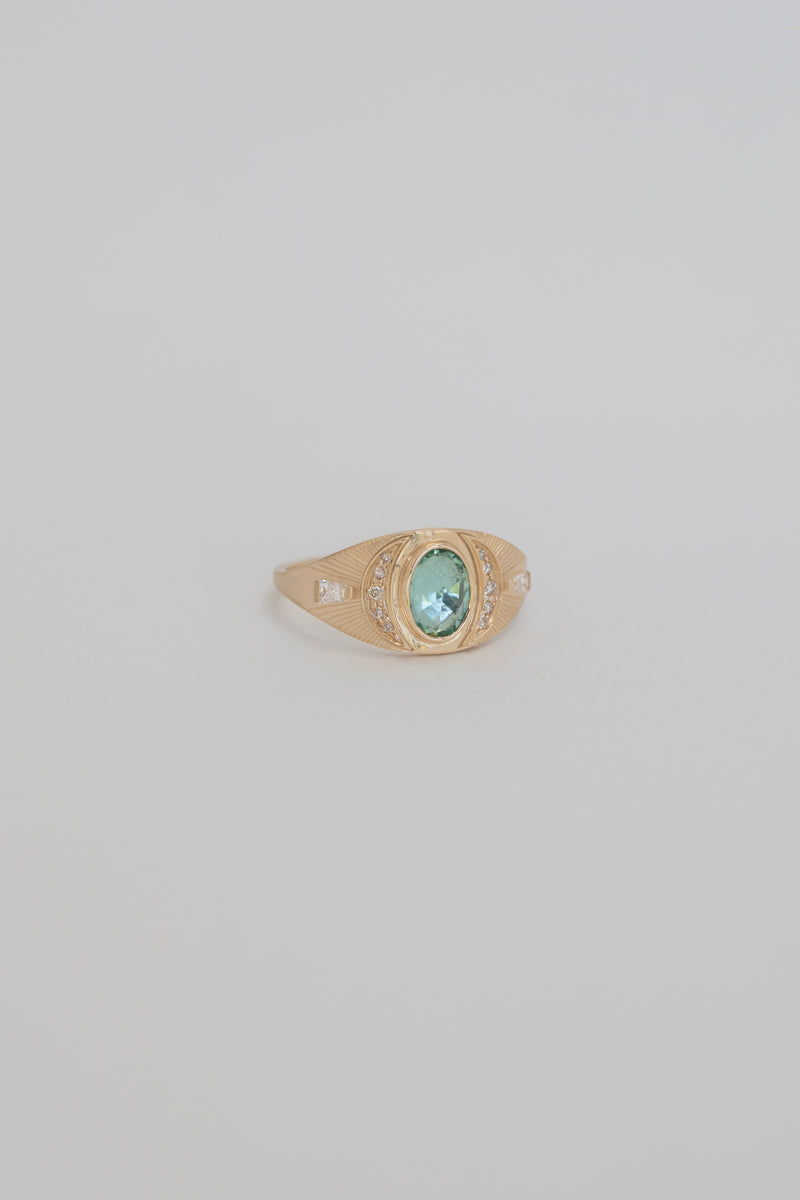 Rose Cut Tourmaline and Diamond Moon Ring