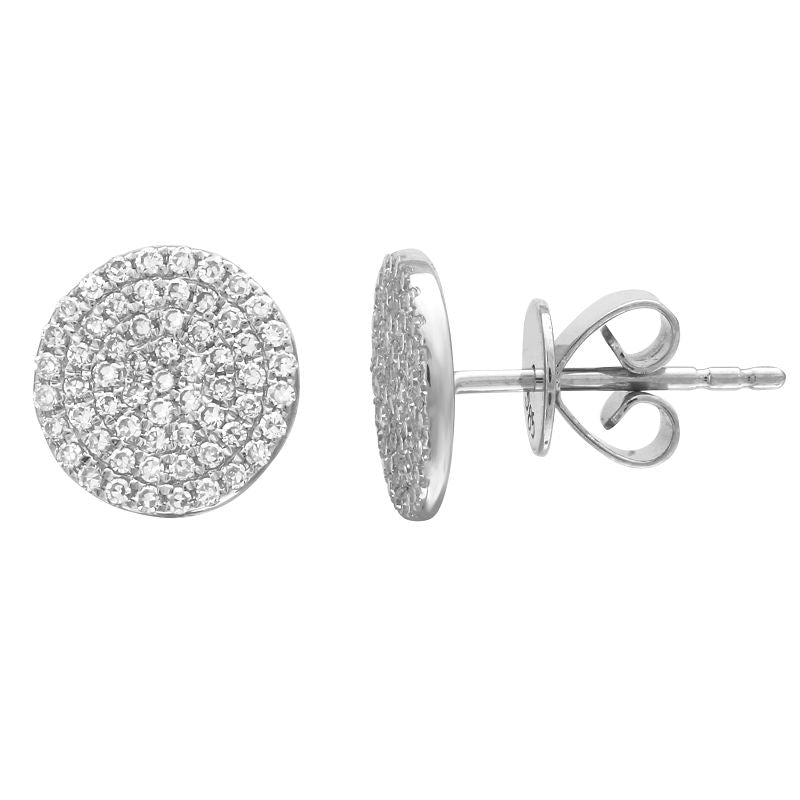 14k white gold pave diamond disc earrings.  Disc is 9mm.  0....