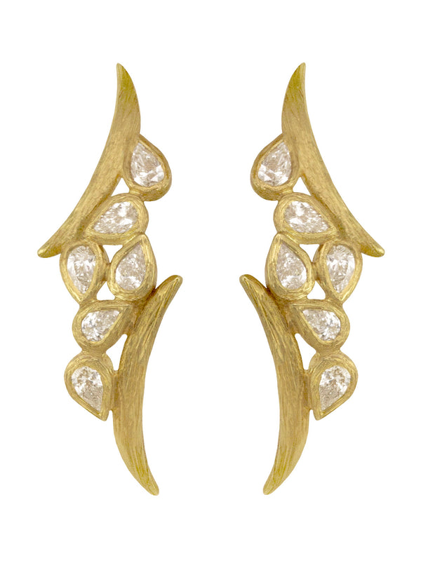 18K yellow gold curved vines hoops containing .60ctw pear sh...