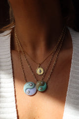 Blue Lace Agate and Turquoise Yin Yang Necklace