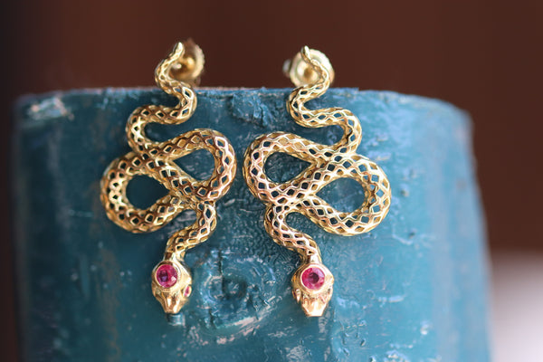 Pink Sapphire Snake Earrings