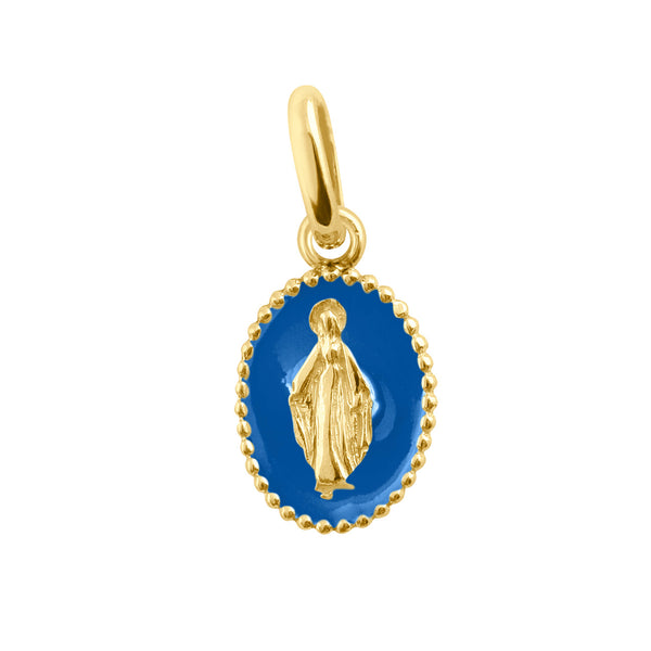 18k yellow gold resin Madone pendant in blue