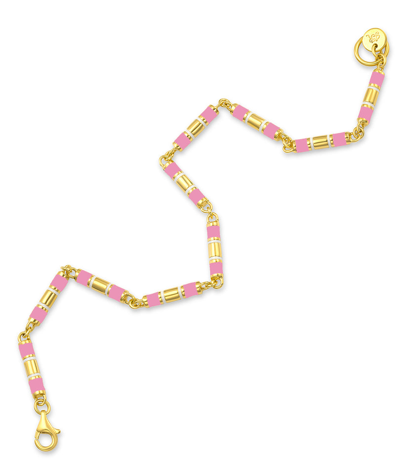 Yellow gold vermeil barrel link bracelet with pink & white e...