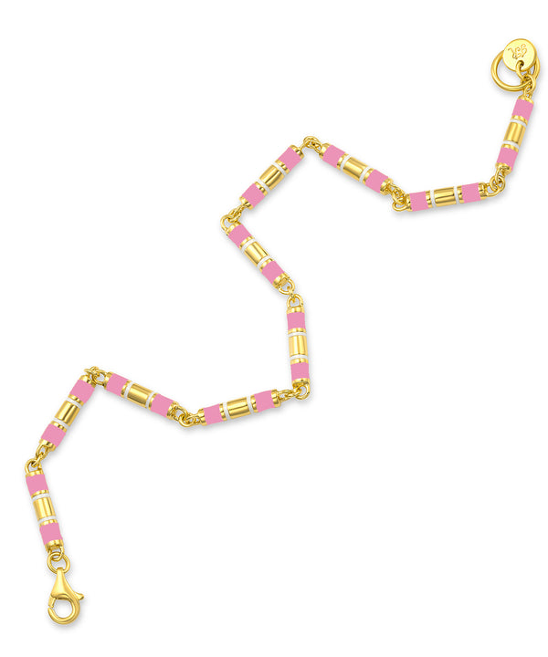 Yellow gold vermeil barrel link bracelet with pink & white e...