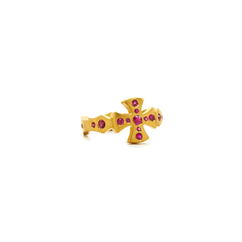 22k yellow gold cross ring with rubies, ring size 4.5. 0.5ct...