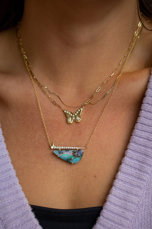 Horizontal Set Large Opal Thorn Necklace