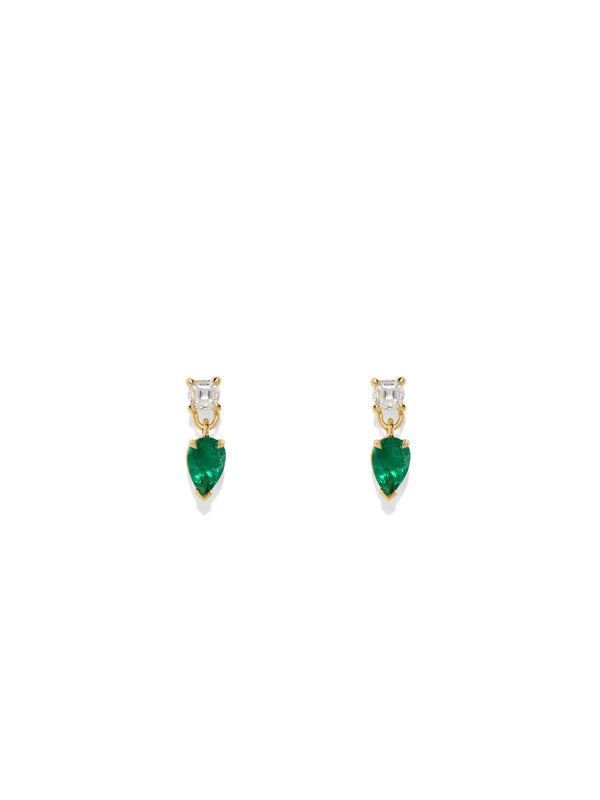 18k yellow gold white diamond and marquis emerald drop stud ...