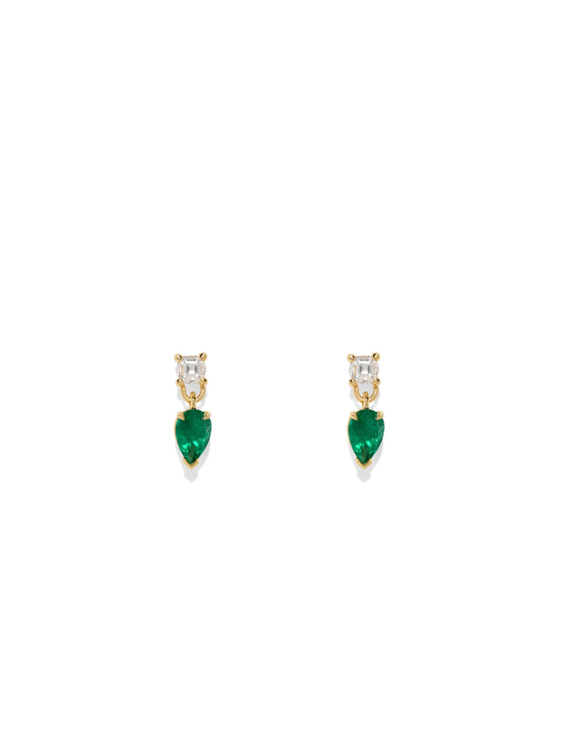 18k yellow gold white diamond and marquis emerald drop stud ...