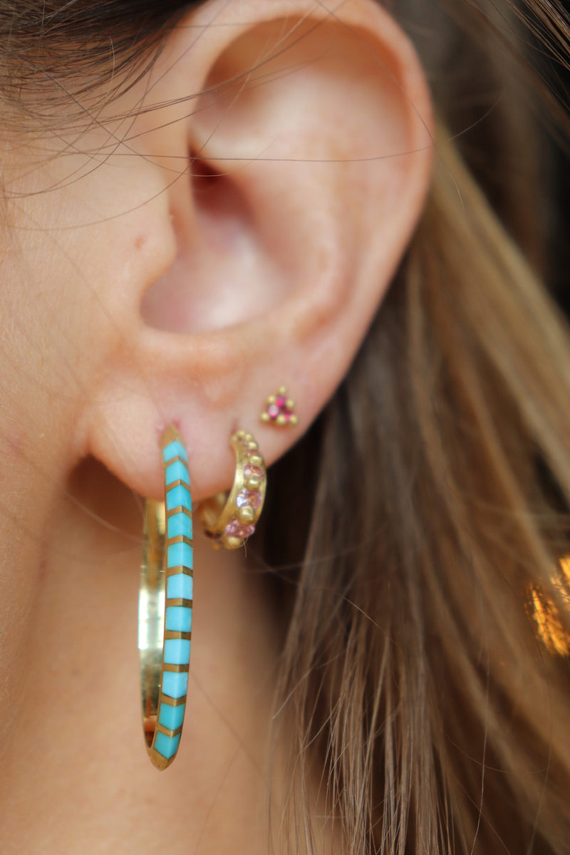 Knife Edge Oval Malachite and Turquoise Hoops