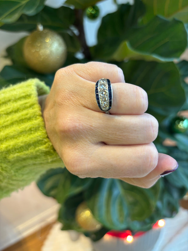 Platinum Diamond and Sapphire Vintage Ring