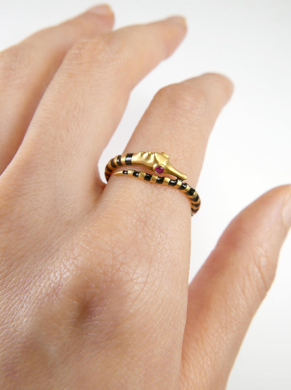 Black Enamel Seahorse Ring