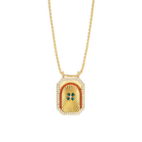 18k yellow gold Mini Clover scapular set with diamonds and g...