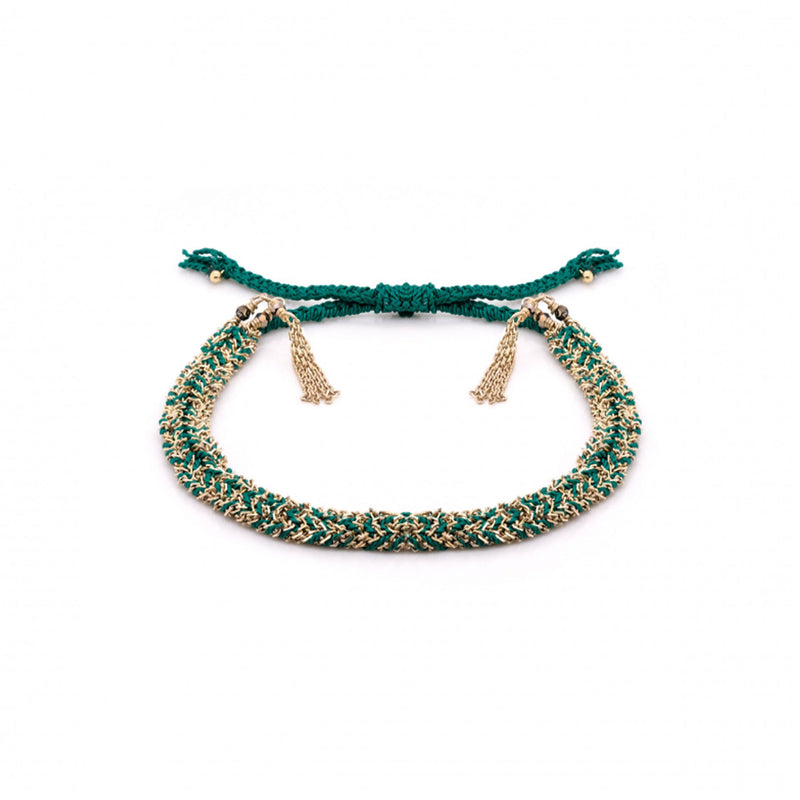 Green and Gold Fringe Bolo Bracelet