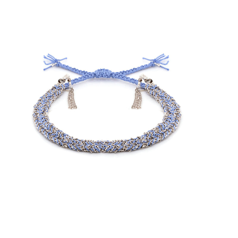 Blue Silver Fringe Bolo Bracelet