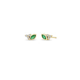 Bezel Set Emerald Marquise and Prong Set Trio Diamond Stud Earrings