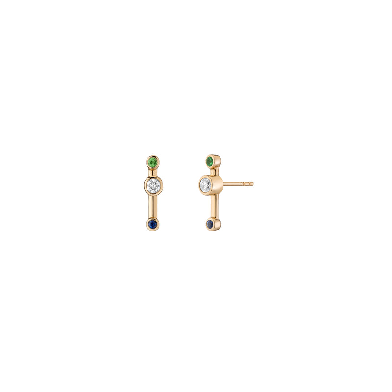 crossroad studs, sapphire and tsavorite