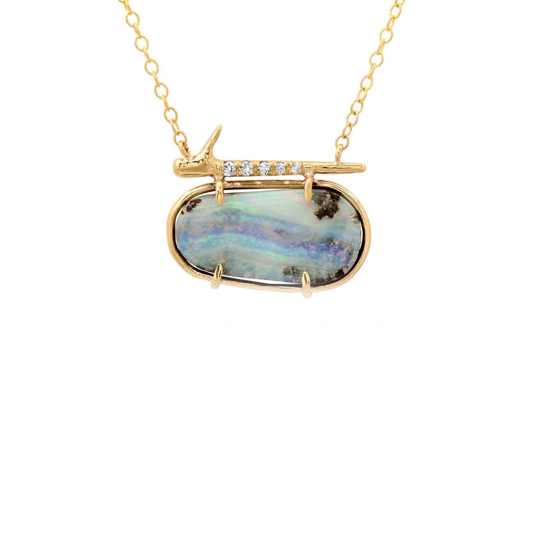 Wavy Opal Diamond Thorn Necklace