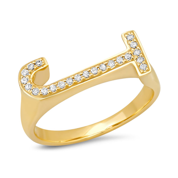 Pave Ring Initial "J"