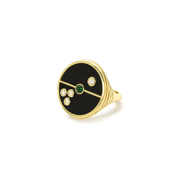 Onyx and Emerald Compass Signet Ring