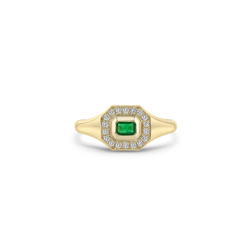 Emerald Signet Ring with Pave Diamonds