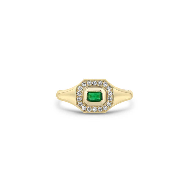 Emerald Signet Ring with Pave Diamonds