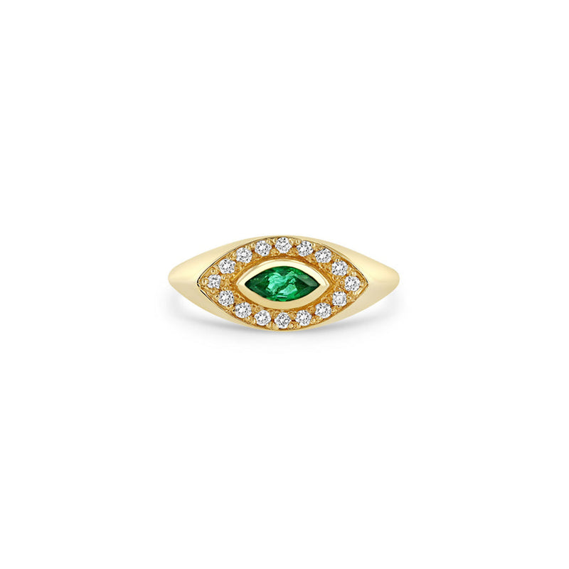 Marquise Emerald and Diamond Signet Ring