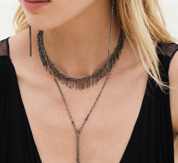 Black Fringe Silk Necklace