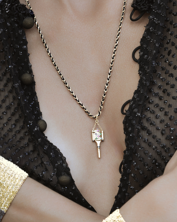 Black Silk Key Charm Necklace