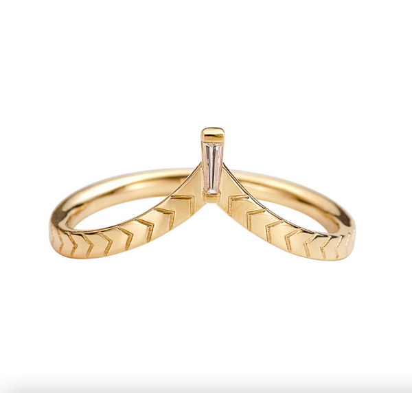 Chevron Wedding Band with Tapered Diamond