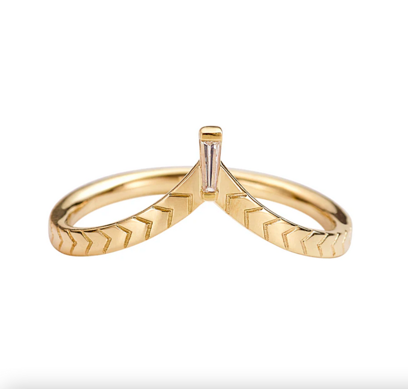 Chevron Wedding Band with Tapered Diamond